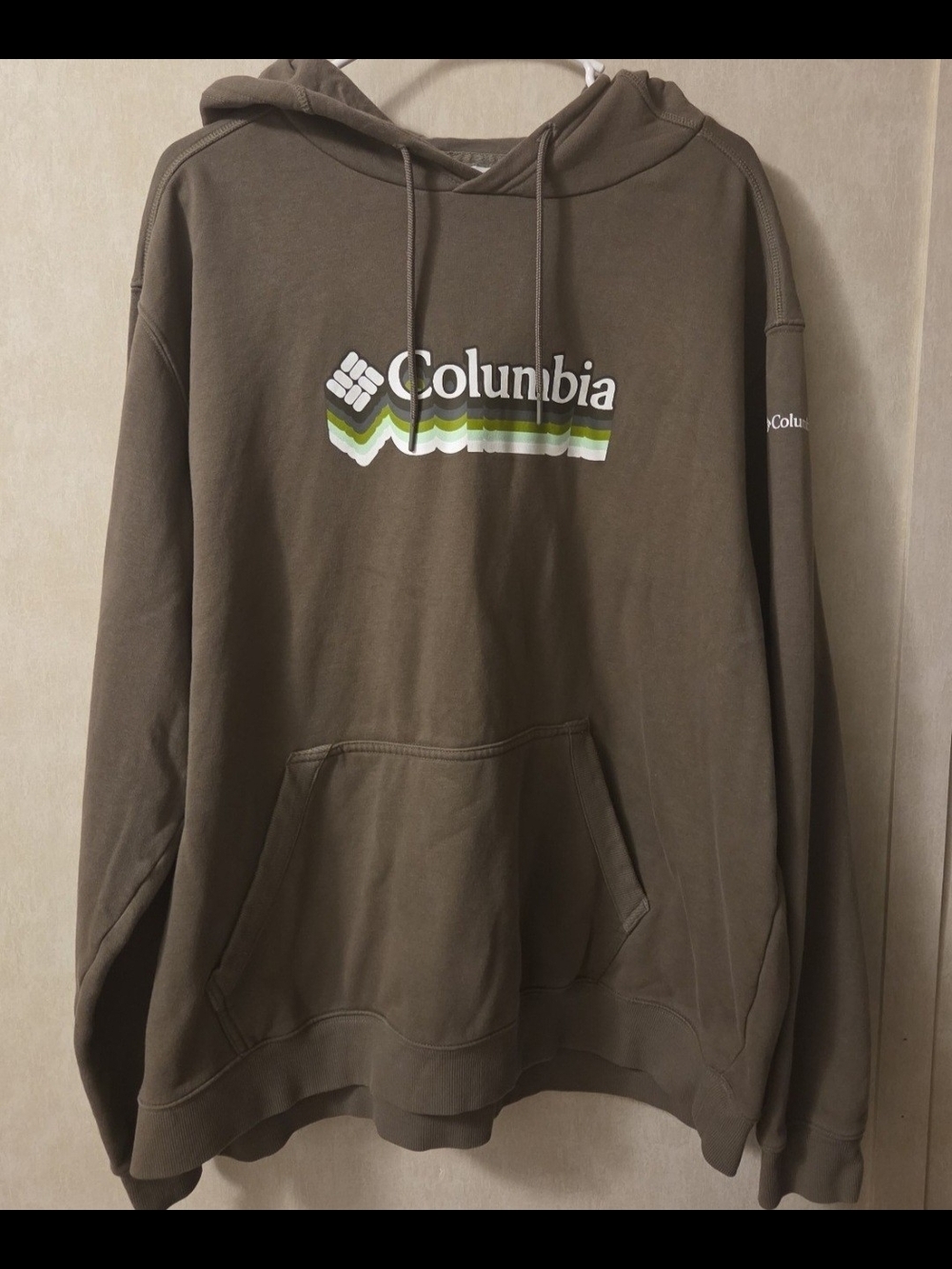Columbia Brown Hoodie with Green & White Logo Stripes